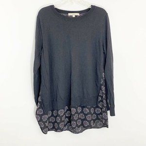 LOFT Black Paisley Crew Neck Long Sleeve Pullover Wool Blend Sweater Womens XL